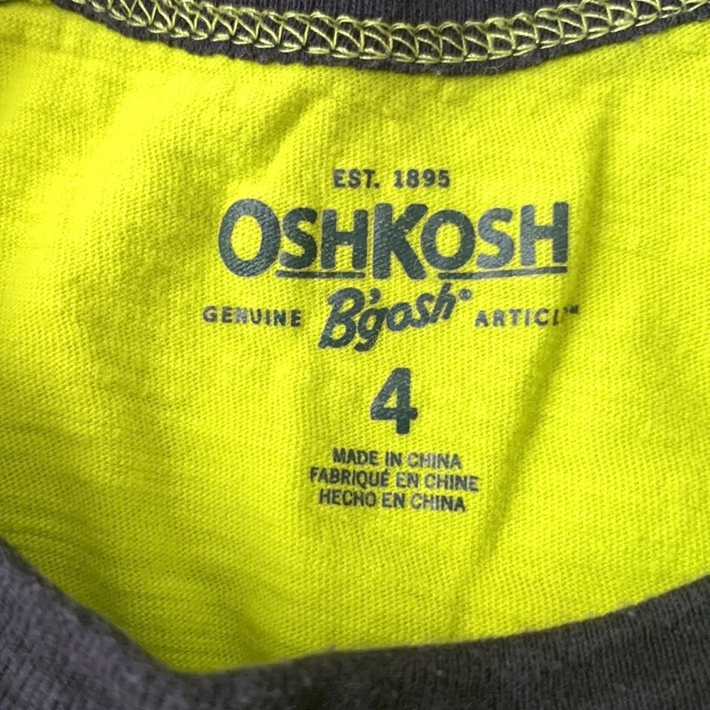 OshKosh 4T Boys Baseball Raglan Tee Shirt Green Navy Blue Short Sleeves Size 4